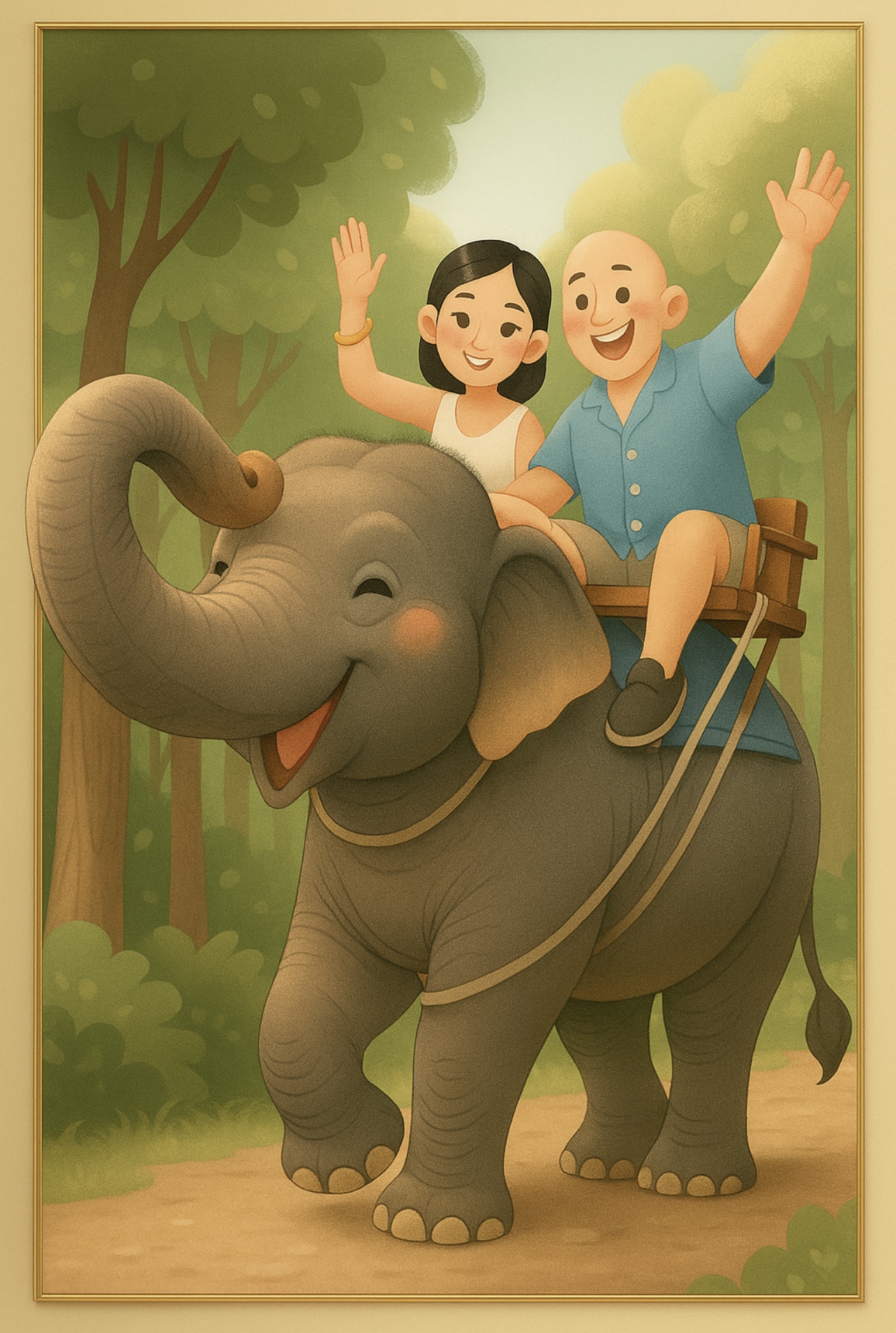 Panjamaporn Ampant and Thomas Simon with the Elephant